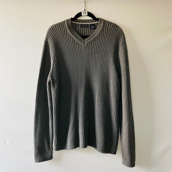 Structure Mens Dark Gray V-Neck Ribbed Tight Knit Pullover Sweater Size X-Large - Picture 1 of 7